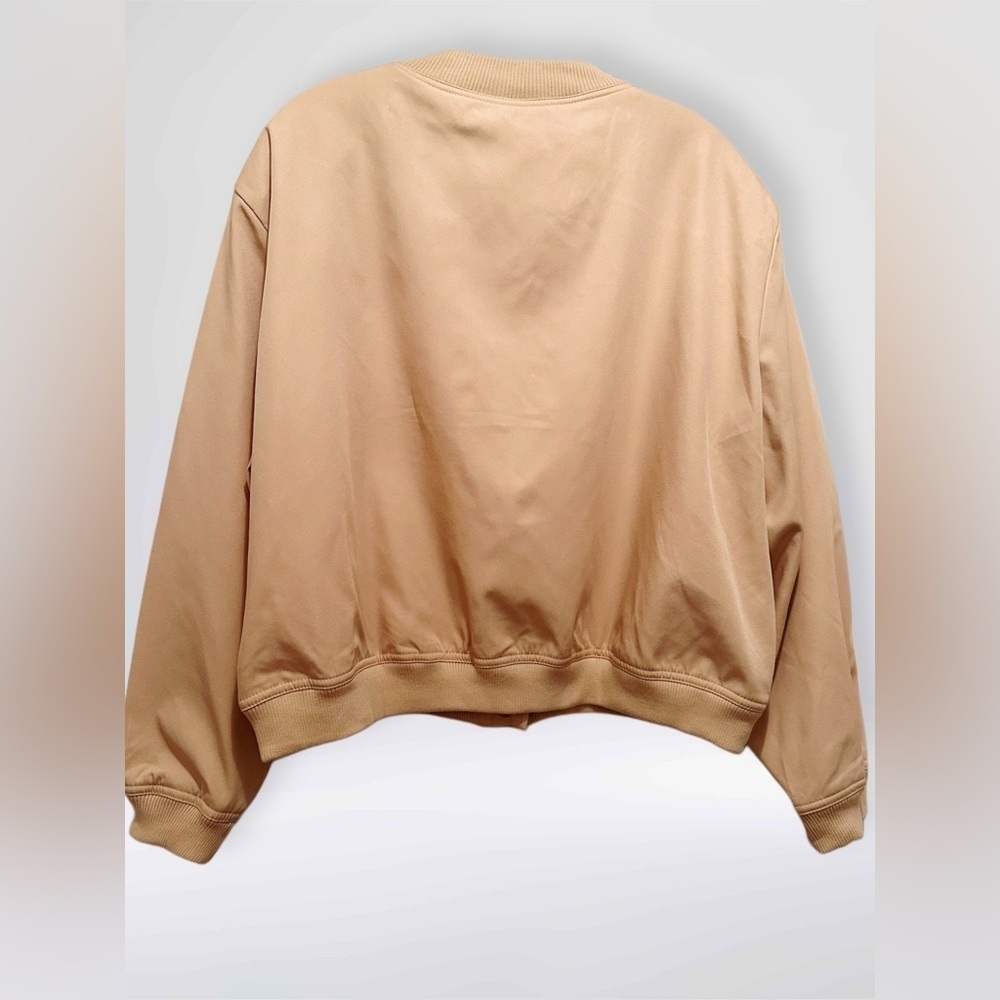 NWT Merokeety Women’s Cropped‎ Snap Front Crew Neck Bomber Jacket Khaki Size XL - Picture 2 of 8